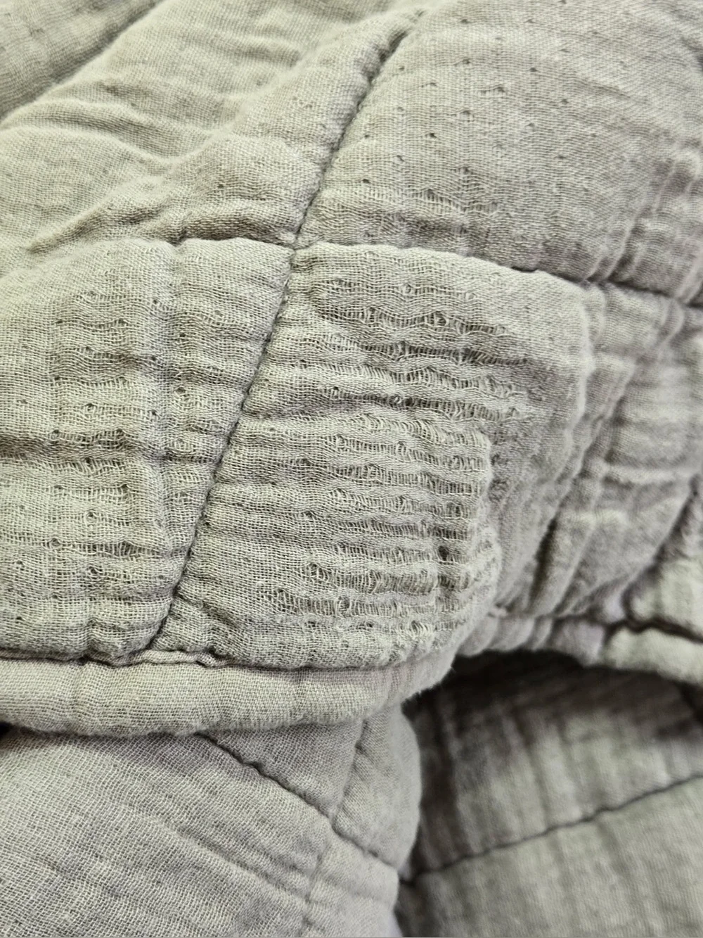 QUINCE Organic Cotton Gauze Box Quilt Set Full/Queen Olive 0785